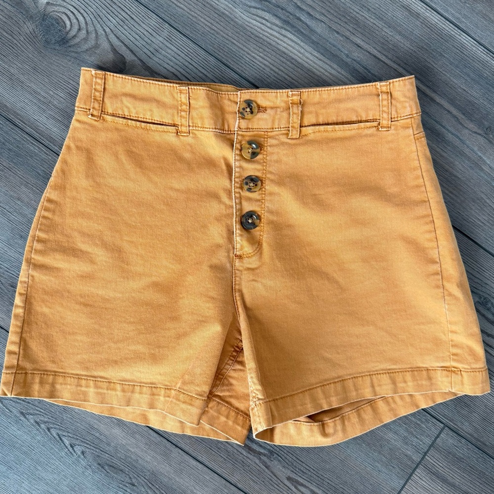 Women's Mustard Button-Up Shorts